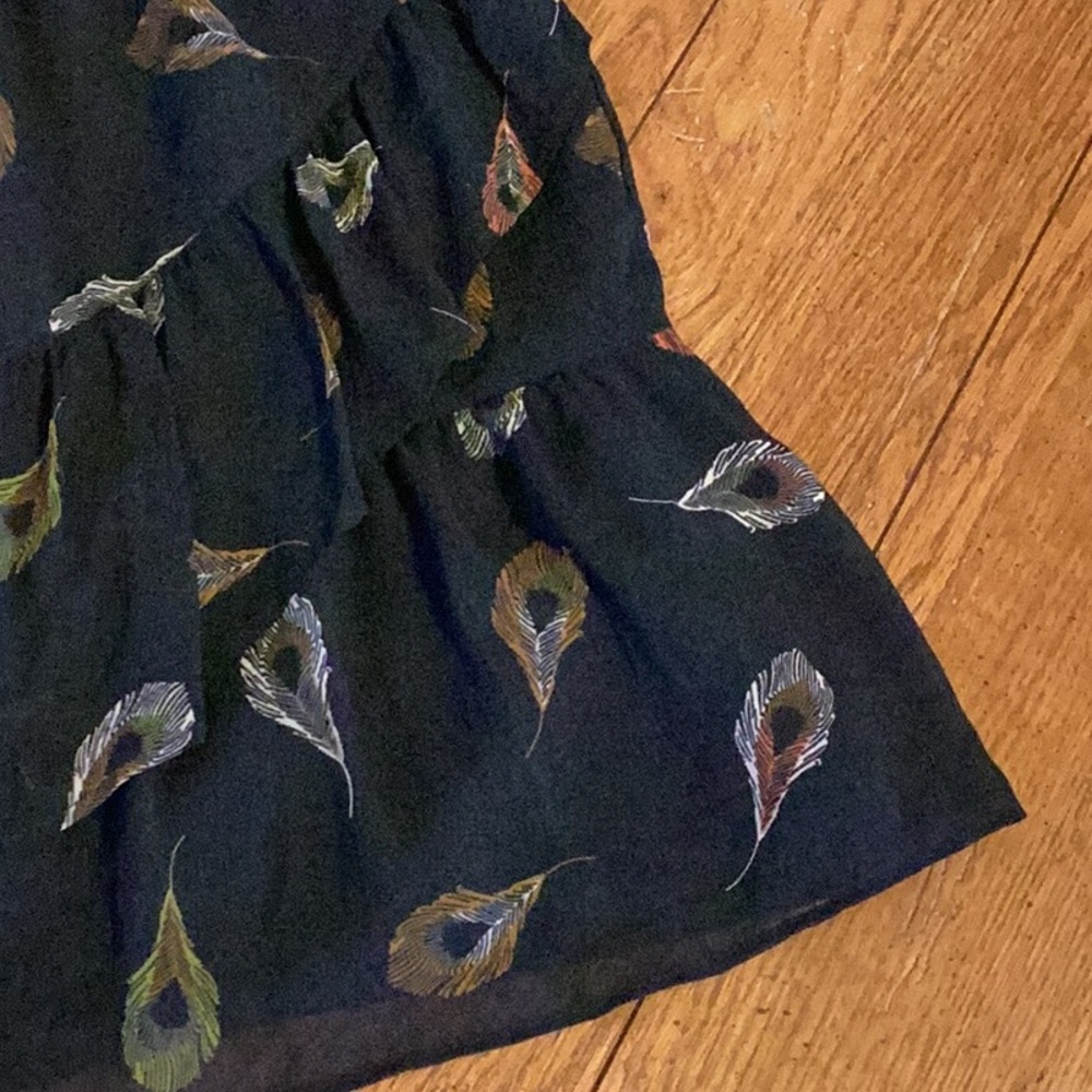 Madewell black Peacock Feather Print pull on Ruffle skirt  women’s size medium - Picture 7 of 10